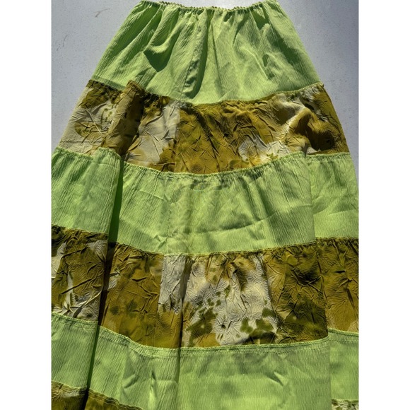 Tiered Maxi Skirt Green Earthy Floral Print‎ Elastic Waist Boho Hippie Long - Picture 3 of 6